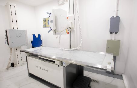 X-ray room with radiography table